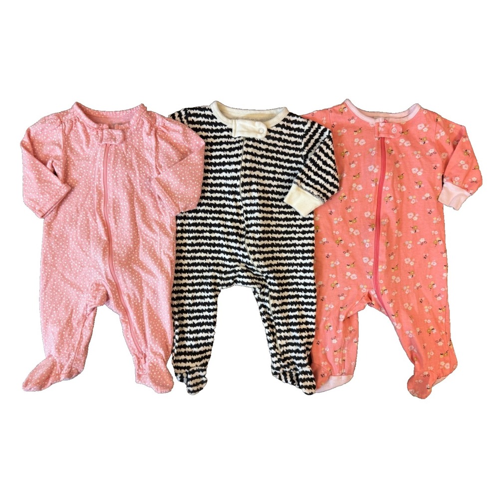 Baby Sleepers Girl 0-3 Months Rompers Sleep N Play Outfits Zipper Footies Floral